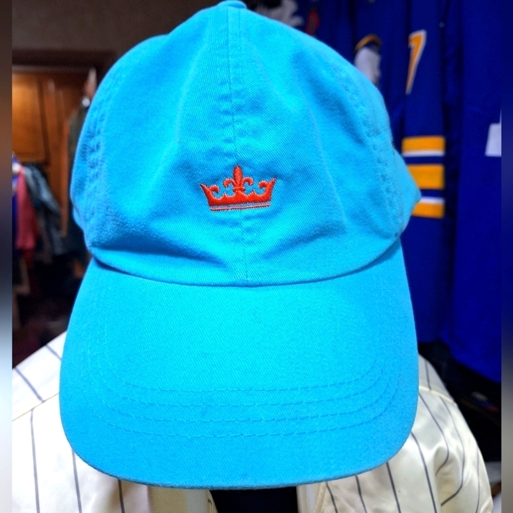 Peter Millar Adjustable Blue Cap with Orange Crown Embroidery In an OSFM